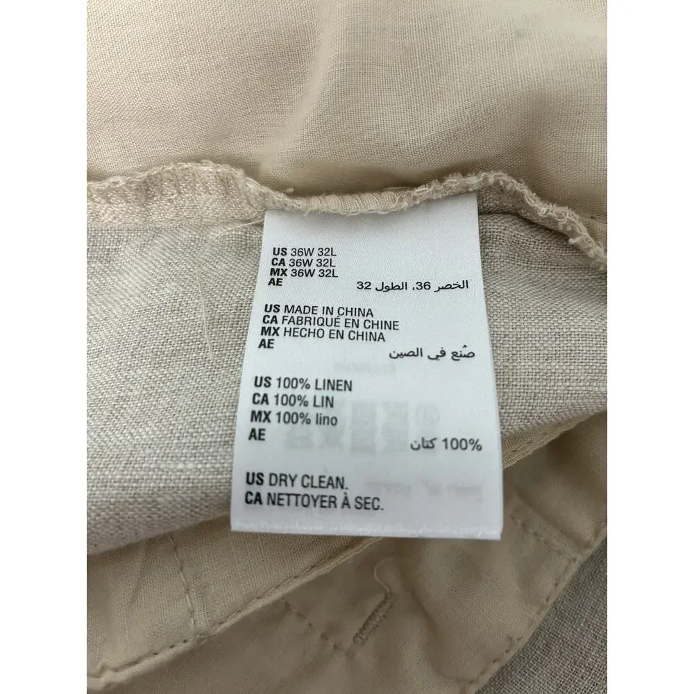 Tasso Elba Linen Pants Mens 36x32 Beige Flat Front Relax Beach Lightweight